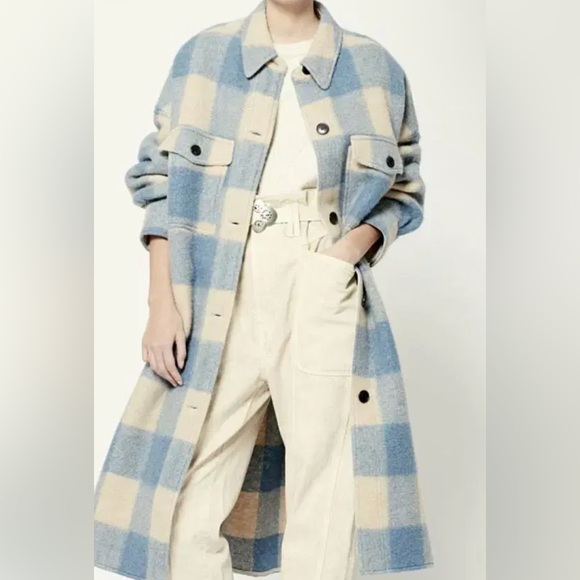 Isabel Marant Etoile Fontizi Plaid Light Blue and Cream Oversized Coat T1 - Picture 12 of 12